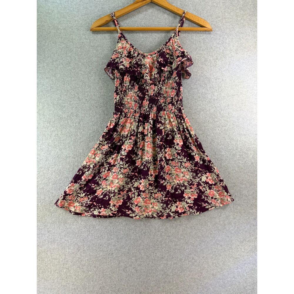 Aéropostale Women’s S/P Purple Floral Smocked Ruffle Sundress 3441